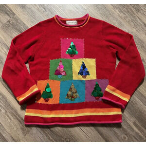 Susan Bristol Christmas Tree Sequin Sweater Red Size Medium